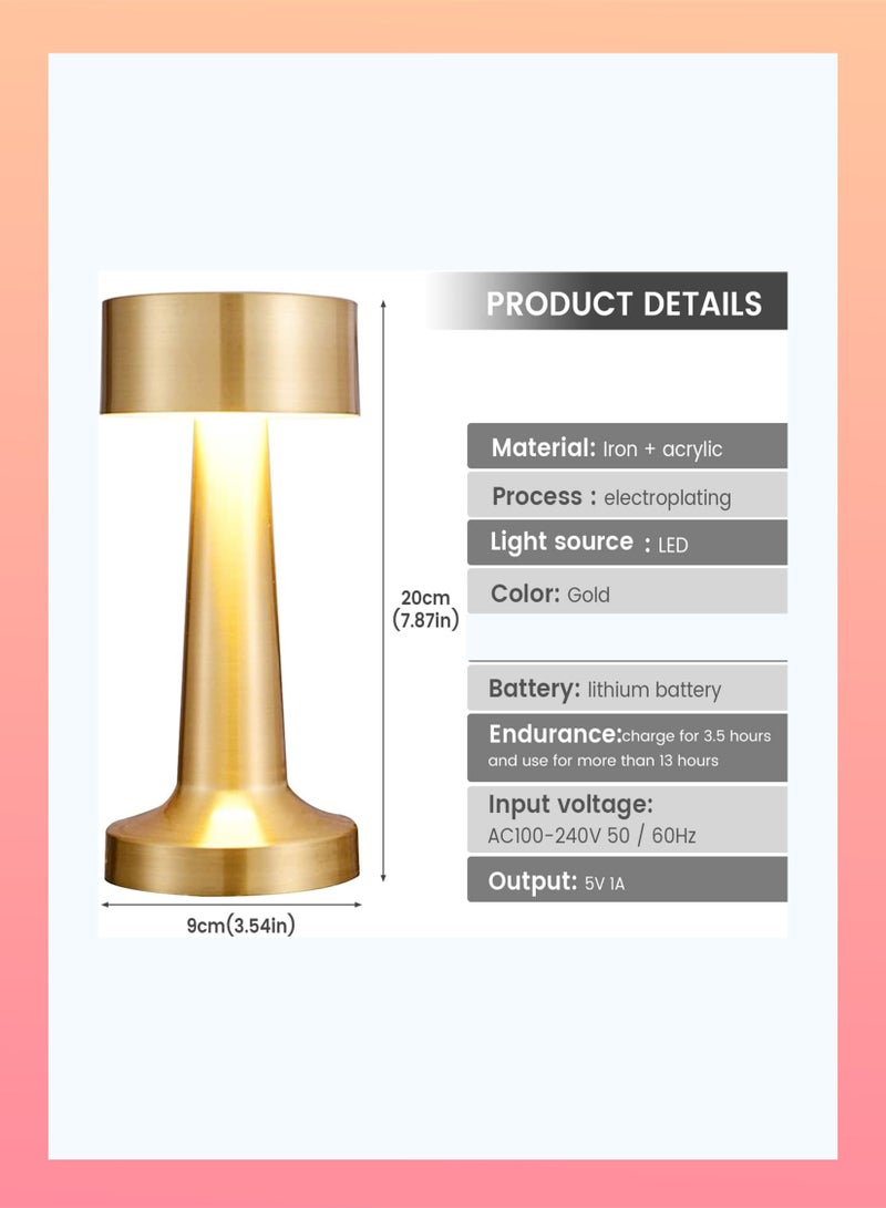 ELTRAZONE مصباح طاولة شحن USB - حساس لمسية، ضوء LED بدون سلك للبار، المطعم، مقهى، مكتب متنقل، وزينة بجانب السرير (ذهبي) - Image 3