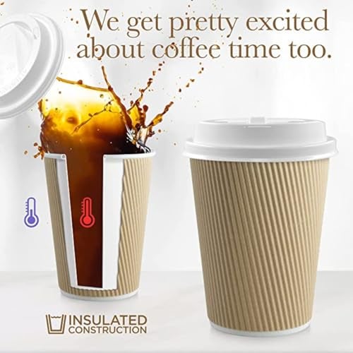 SHOP  SHOPPEE SHOP & SHOPPEE Disposable Ripple Paper Cups with Lids Cover, Hygienic for Hot & Cold Drink in Party, Social Gathering, Weddings| Hot Beverage Glass Cup(200ml,Brown Cup,White Lid)(25 Pcs Each) - Image 2