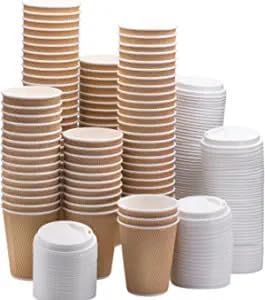 SHOP  SHOPPEE SHOP & SHOPPEE Disposable Ripple Paper Cups with Lids Cover, Hygienic for Hot & Cold Drink in Party, Social Gathering, Weddings| Hot Beverage Glass Cup(200ml,Brown Cup,White Lid)(25 Pcs Each) - Image 5