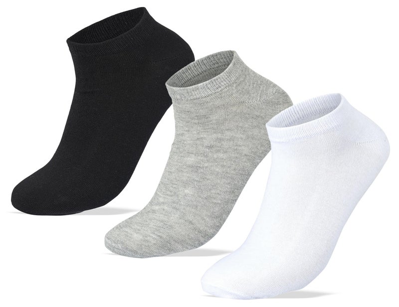 SAM SOCKS Men Set Of 3 Ankle Plain Socks (Blk-L.Gry-Wht) - Image 1