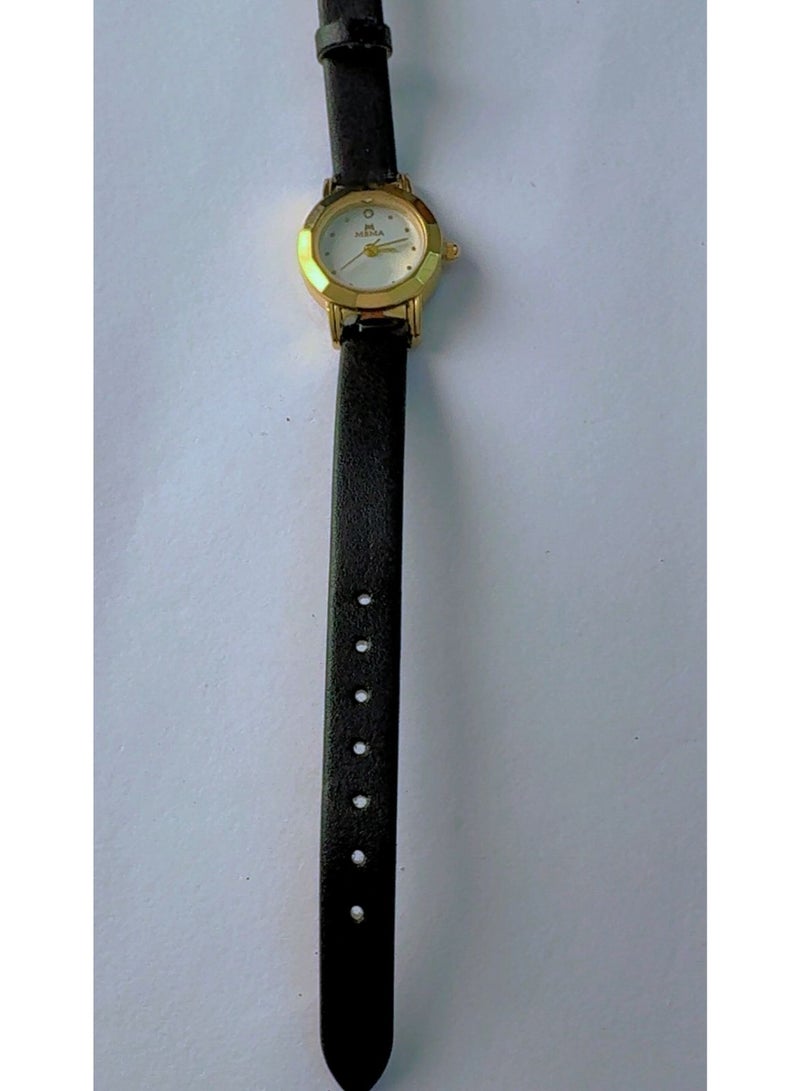 MEMA Brand New MEMA 2430L Elegant Analog Watch For Women With Premium Gold-Plated Case And Slim Black Leather Strap - Stylish Water Resistant Ladies Wristwatch - Image 2