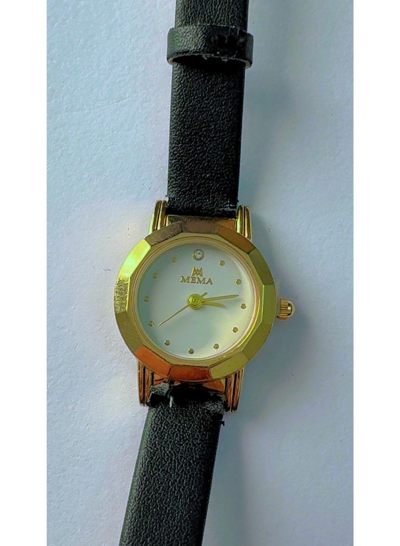 MEMA Brand New MEMA 2430L Elegant Analog Watch For Women With Premium Gold-Plated Case And Slim Black Leather Strap - Stylish Water Resistant Ladies Wristwatch - Image 1