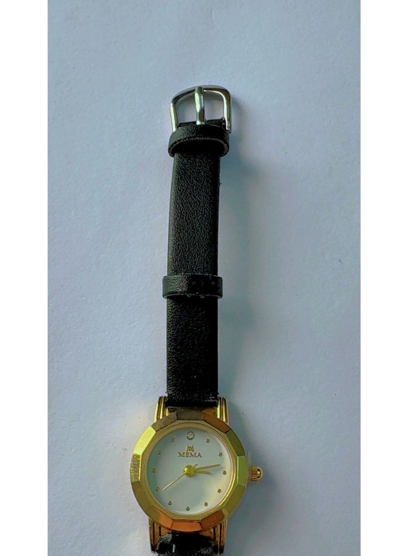 MEMA Brand New MEMA 2430L Elegant Analog Watch For Women With Premium Gold-Plated Case And Slim Black Leather Strap - Stylish Water Resistant Ladies Wristwatch - Image 4