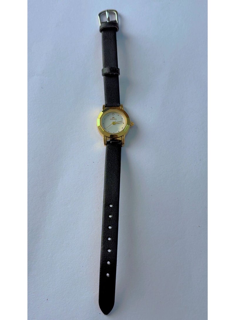 MEMA Brand New MEMA 2430L Elegant Analog Watch For Women With Premium Gold-Plated Case And Slim Black Leather Strap - Stylish Water Resistant Ladies Wristwatch - Image 3