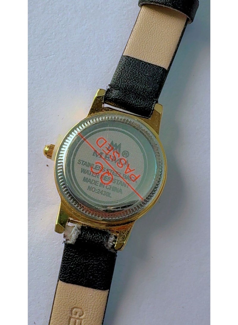 MEMA Brand New MEMA 2430L Elegant Analog Watch For Women With Premium Gold-Plated Case And Slim Black Leather Strap - Stylish Water Resistant Ladies Wristwatch - Image 5