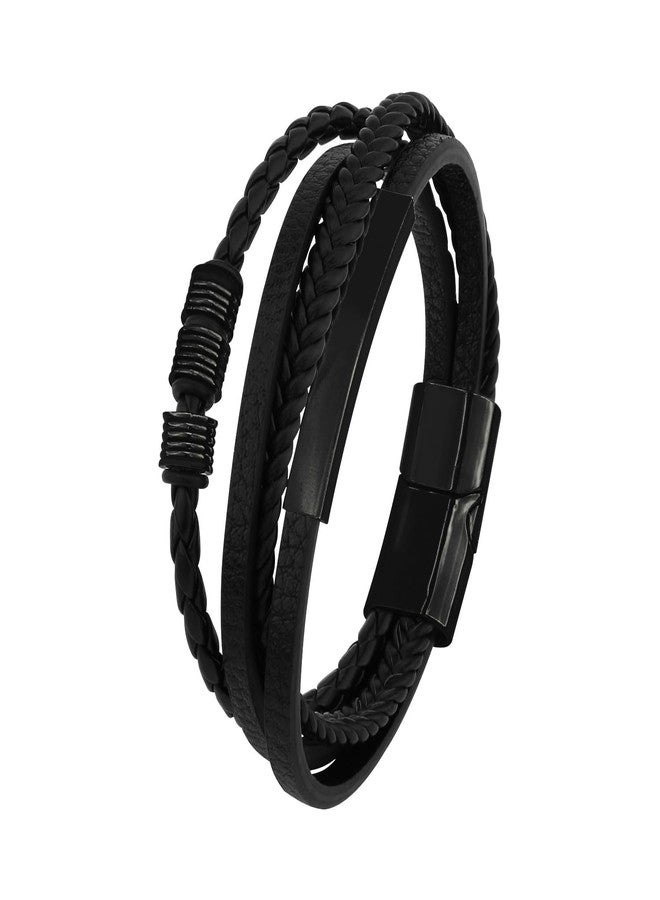 UJOY Leather Bracelet for Men Black Magnetic Buckle Men's Matching Banglest with Gift Box - Image 1