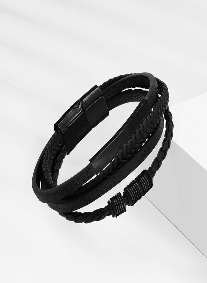 UJOY Leather Bracelet for Men Black Magnetic Buckle Men's Matching Banglest with Gift Box - Image 2