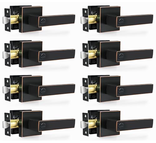 RAZCC Privacy Door Levers 8 Pack Oil Rubbed Bronze Door Handles Interior Heavy Duty Bed and Bath Keyless Door Locksets Reversible for Left Right Handed Doors