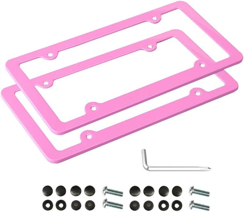 XLSFPY Pink License Plate Frame, 2 PCS License Plate Holder, Universal American Auto License Plate Frame Rust-Proof, Rattle-Proof, Weather-Proof Multiple options - Image 1