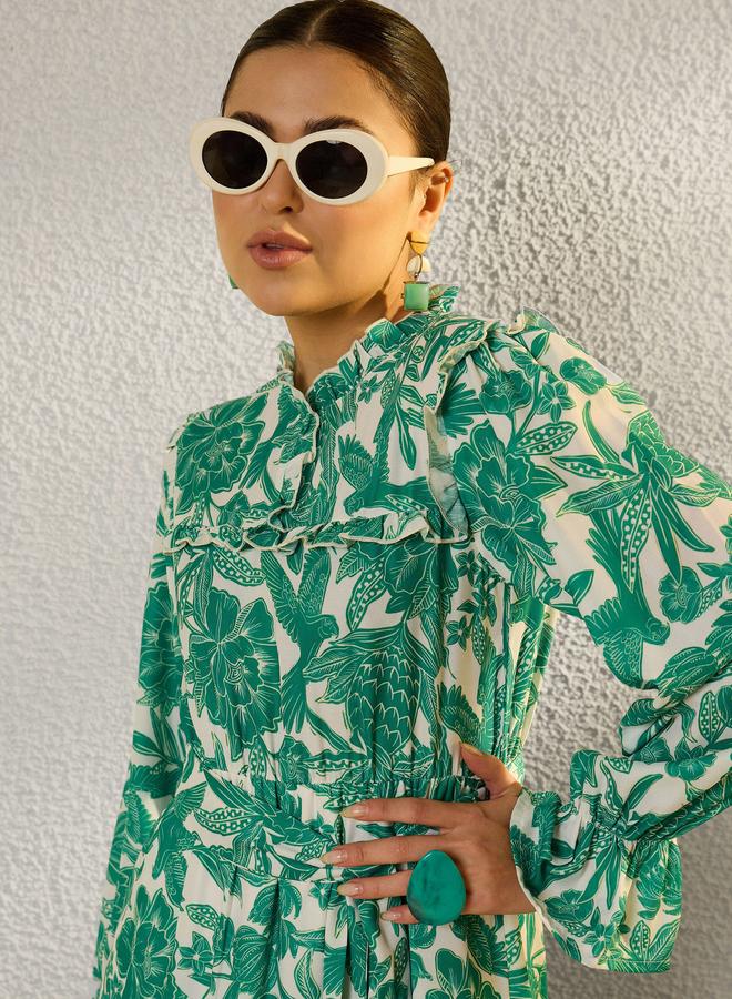 SASSAFRAS Green Floral Print Tiered Maxi Dress - Image 4