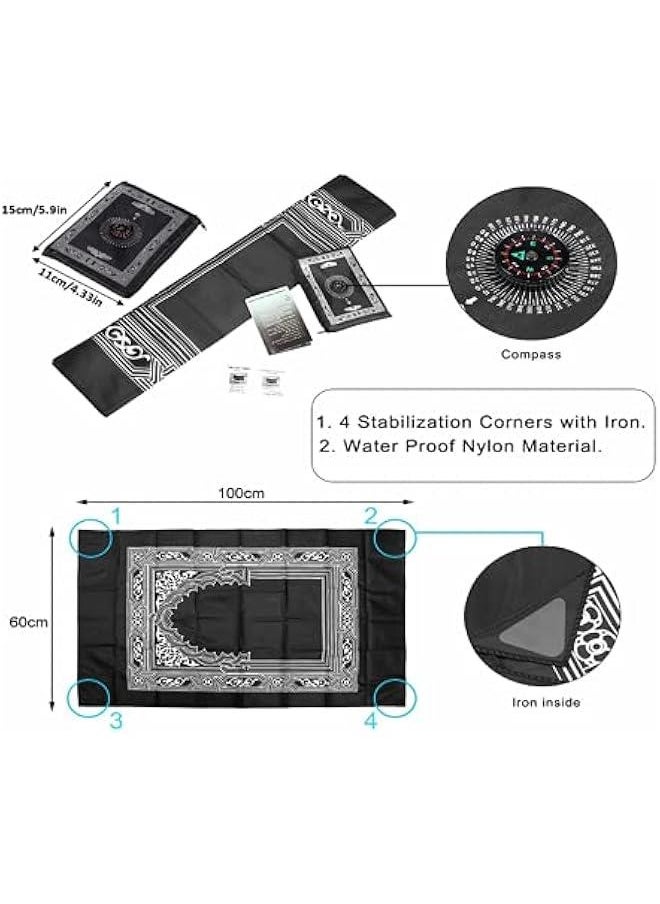 KHAJUL 2-Piece Portable Prayer Mat with Compass Lightweight Polyester Muslim Prayer Rug Pocket Waterproof Travel-Friendly, Perfect for Ramadan Gifts Green+black, 60cm X 100cm  - Image 2