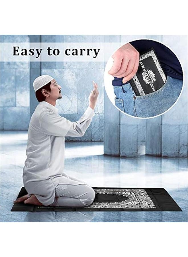 KHAJUL 2-Piece Portable Prayer Mat with Compass Lightweight Polyester Muslim Prayer Rug Pocket Waterproof Travel-Friendly, Perfect for Ramadan Gifts Green+black, 60cm X 100cm  - Image 3