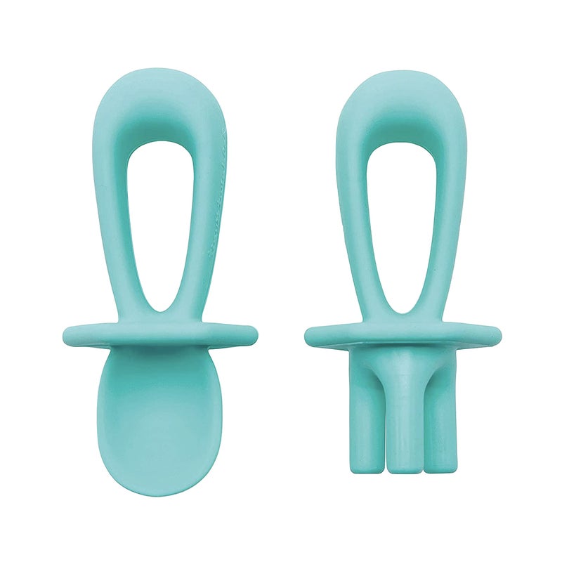 Tiny Twinkle Silicone Training Utensils Baby Spoons and Baby Forks For SelfFeeding Training Silicone Baby Led Weaning Utensils For Toddlers And Babies 624 Months Baby Feeding Supplies Mint