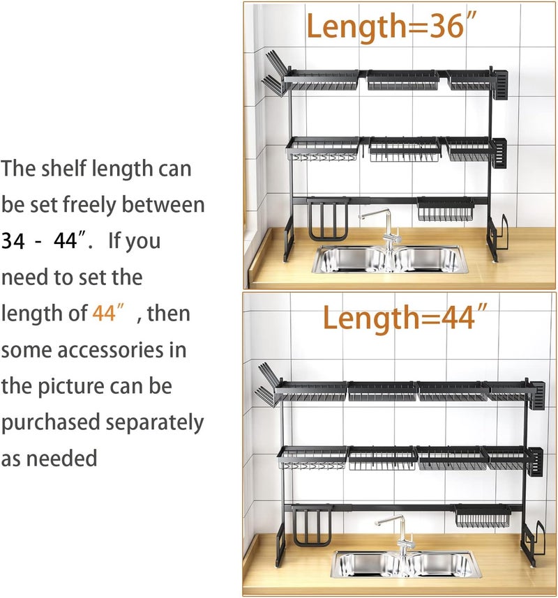 PUSDON 3 Tier Adjustable Stainless Steel Dish Drying Rack Over Sink (34in-45in)Sink Size 44in, White - Image 5