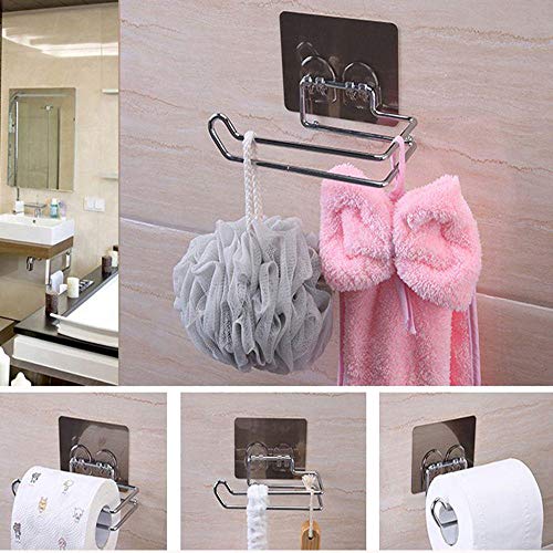 VIHAX Stainless Steel No Drill Self Adhesive Toilet Paper Holder Tissue Paper Roll Holder Bathroom Rack for Kitchen Towel Holder - Image 5