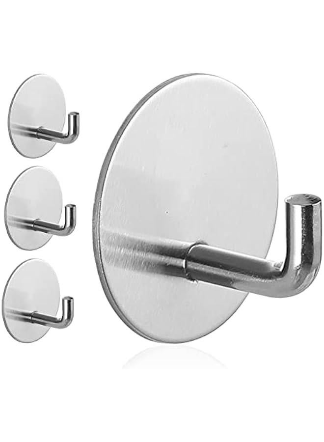 خطاطيف لاصقة قوية مقاومة للماء في الحمام لتعليق اللوف، المناشف، الملابس، خطاطيف حائط لاصقة قابلة للإزالة من الفولاذ المقاوم للصدأ بتشطيب نيكل، 4 قطع (فضي) - Image 1