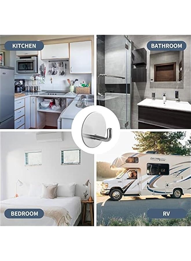 خطاطيف لاصقة قوية مقاومة للماء في الحمام لتعليق اللوف، المناشف، الملابس، خطاطيف حائط لاصقة قابلة للإزالة من الفولاذ المقاوم للصدأ بتشطيب نيكل، 4 قطع (فضي) - Image 5