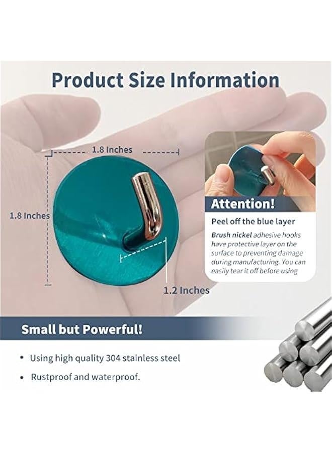 خطاطيف لاصقة قوية مقاومة للماء في الحمام لتعليق اللوف، المناشف، الملابس، خطاطيف حائط لاصقة قابلة للإزالة من الفولاذ المقاوم للصدأ بتشطيب نيكل، 4 قطع (فضي) - Image 2