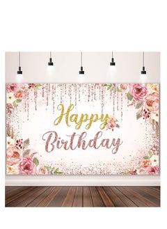 Y&D Rose Gold Happy Birthday Background, Glitter Background Sign, Banner, Party Supplies Photo Girls Ladies Pink and Decoration (71x 47 inch)  - Image 1