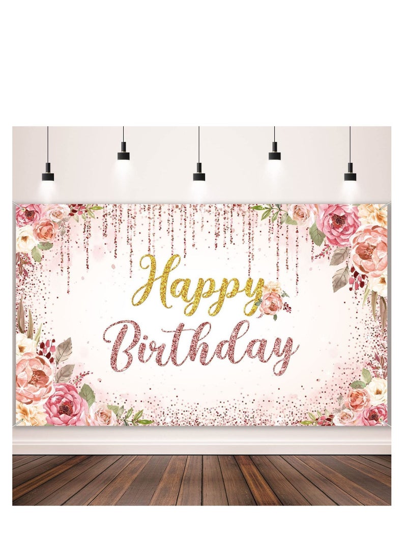Y&D Rose Gold Happy Birthday Background, Glitter Background Sign, Banner, Party Supplies Photo Girls Ladies Pink and Decoration (71x 47 inch)  - Image 1