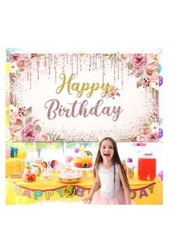 Y&D Rose Gold Happy Birthday Background, Glitter Background Sign, Banner, Party Supplies Photo Girls Ladies Pink and Decoration (71x 47 inch)  - Image 5