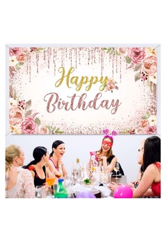 Y&D Rose Gold Happy Birthday Background, Glitter Background Sign, Banner, Party Supplies Photo Girls Ladies Pink and Decoration (71x 47 inch)  - Image 3