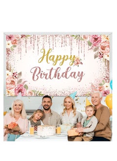 Y&D Rose Gold Happy Birthday Background, Glitter Background Sign, Banner, Party Supplies Photo Girls Ladies Pink and Decoration (71x 47 inch)  - Image 2