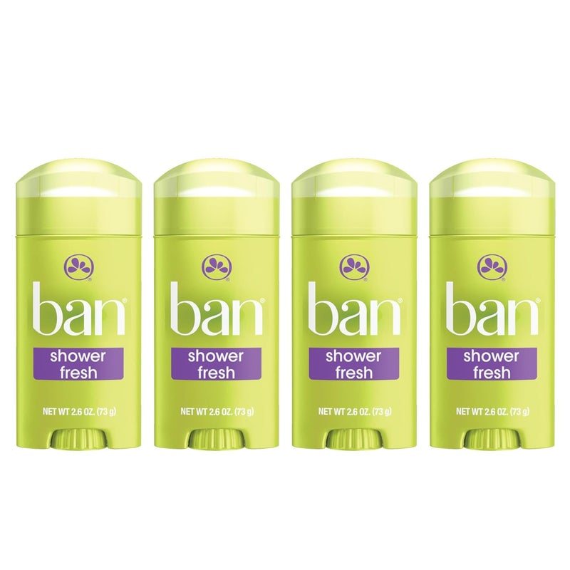 Ban Invisible Solid Antiperspirant Deodorant for Women and Men, 24-Hour Underarm Odor & Sweat Protection, Shower Fresh, 2.6 Oz, Pack of 4