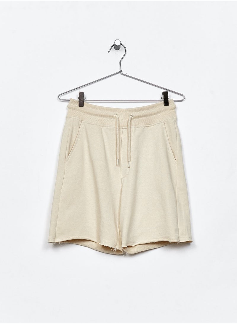 LOUD UNIVERSE - Men's Beige Cotton Bermuda Shorts – Elastic Waistband with Drawstring, Diagonal Pockets, Running & Leisure Gym Shorts - Image 1