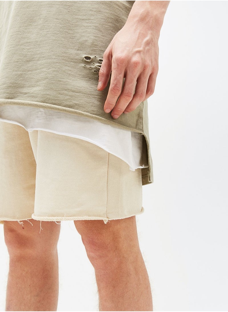 LOUD UNIVERSE - Men's Beige Cotton Bermuda Shorts – Elastic Waistband with Drawstring, Diagonal Pockets, Running & Leisure Gym Shorts - Image 1