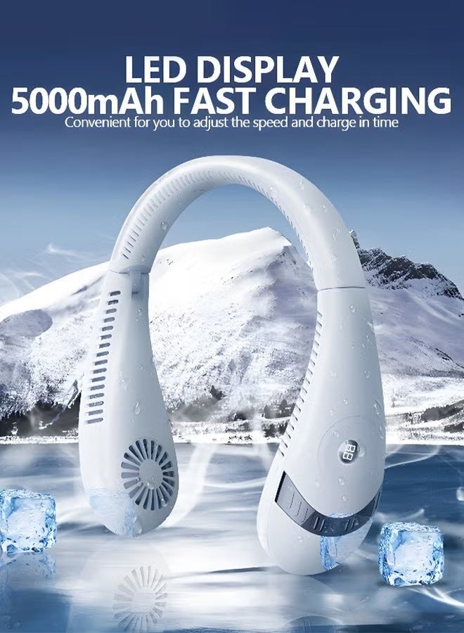 EETU 3 Speeds Portable Neck Fan,5000mAH Foldable Fan,USB Rechargeable Bladeless Personal Fans,Wearable Portable Fan for Travel, Leafless Headphone Design Personal Cooling Neck Fan - Image 2