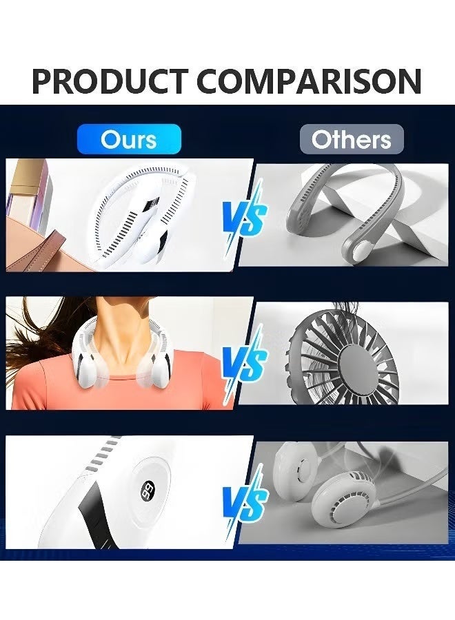 EETU 3 Speeds Portable Neck Fan,5000mAH Foldable Fan,USB Rechargeable Bladeless Personal Fans,Wearable Portable Fan for Travel, Leafless Headphone Design Personal Cooling Neck Fan - Image 4