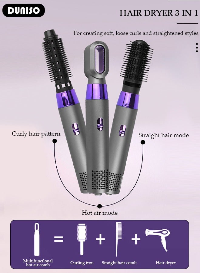 DUNISO 3 in 1 Hair Dryer Brush Set, Negative Ionic Dryer Brush, Detachable Brush Hair Dryers, Hot Air Styler with 3 Attachments as Hair Dryer, Hot Air Brush, Hair Diffuser, Hair Styling Tools for Drying Curling Straightening - Image 2
