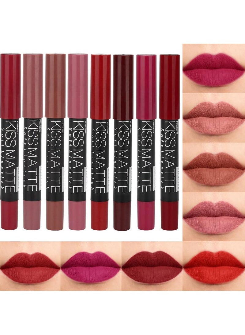 DNM مجموعة 8 قطع من أحمر الشفاه غير اللامع وقلم تحديد الشفاه للنساء - دنيام داكن روبي أحمر عميق بيج نود بني كستناء موف برقوق بنفسجي أحمر نبيذ قلم تحديد الشفاه غير اللامع وأحمر شفاه سائل - Image 1