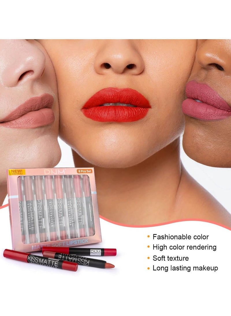 DNM مجموعة 8 قطع من أحمر الشفاه غير اللامع وقلم تحديد الشفاه للنساء - دنيام داكن روبي أحمر عميق بيج نود بني كستناء موف برقوق بنفسجي أحمر نبيذ قلم تحديد الشفاه غير اللامع وأحمر شفاه سائل - Image 4