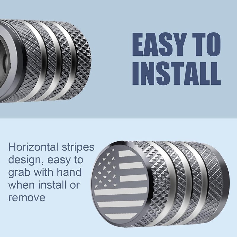 DECURCAR Tire Valve Stem Cap Cover - (5 Pack) Tire Air Cap Metal with Plastic Liner Corrosion Resistant Leak-Proof American Flag for Car Truck Motorcycle Bike Grey - Image 4