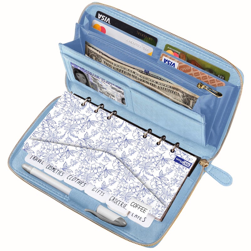 THREE WAY CUT Cash Envelope Wallet Azure All in One Budget System with 12x Tabbed Cash Envelopes, 12x Monthly Budget Cards,1x Yearly budget planner sheet Complete Money Organizer Set for Cash - Image 1