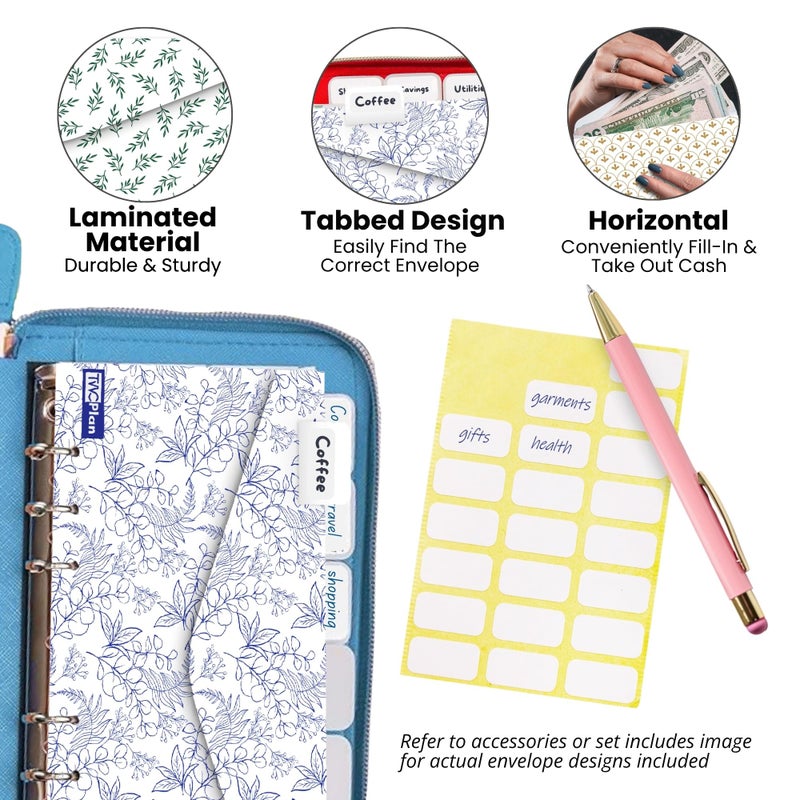 THREE WAY CUT Cash Envelope Wallet Azure All in One Budget System with 12x Tabbed Cash Envelopes, 12x Monthly Budget Cards,1x Yearly budget planner sheet Complete Money Organizer Set for Cash - Image 5