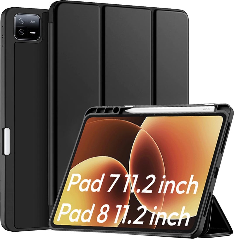 Robustrion Cover for Xiaomi Mi Pad 8/8 Pro/Xiaomi Pad 7/7 Pro 11.2 inch Cover Case with [Pencil Holder], Trifold Flip Case Cover for Xiaomi Pad 7/8 Cover [Auto Sleep Wake] - Black - Image 1