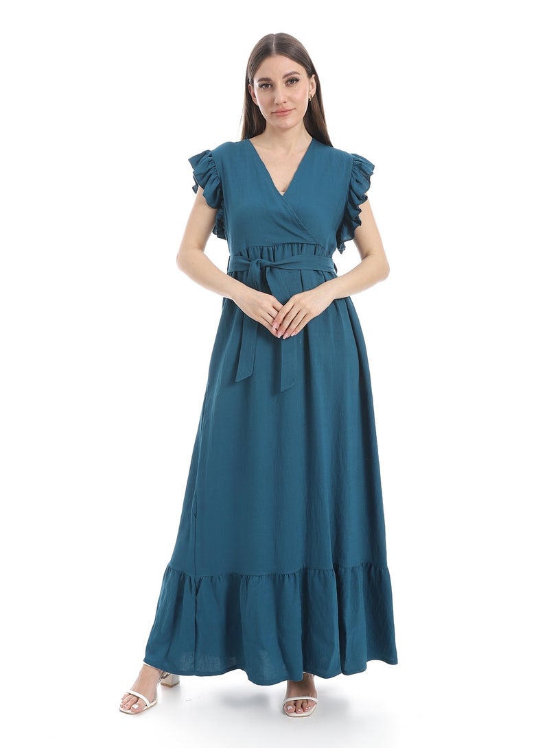 Caesar Women's sleeveless linen dress with a belt at the waist - Image 1