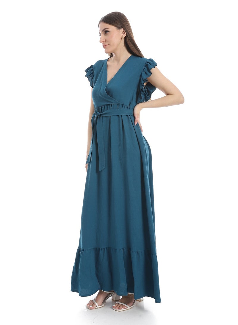 Caesar Women's sleeveless linen dress with a belt at the waist - Image 2