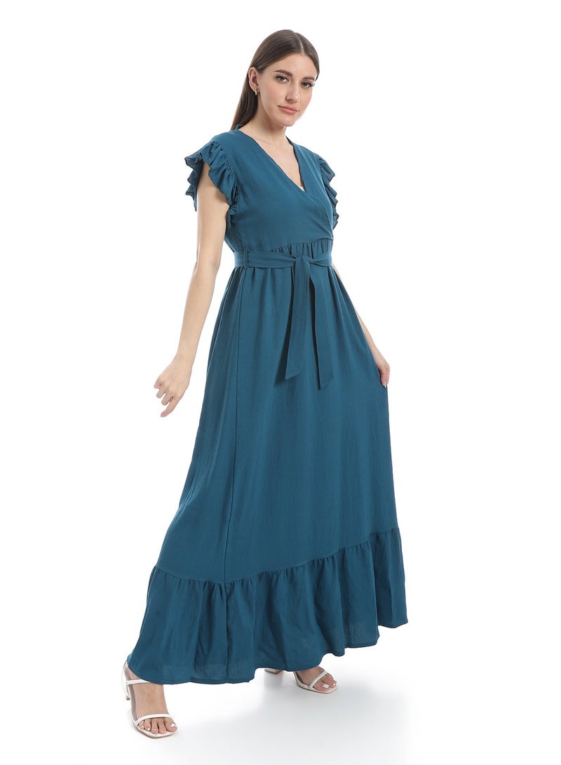 Caesar Women's sleeveless linen dress with a belt at the waist - Image 3