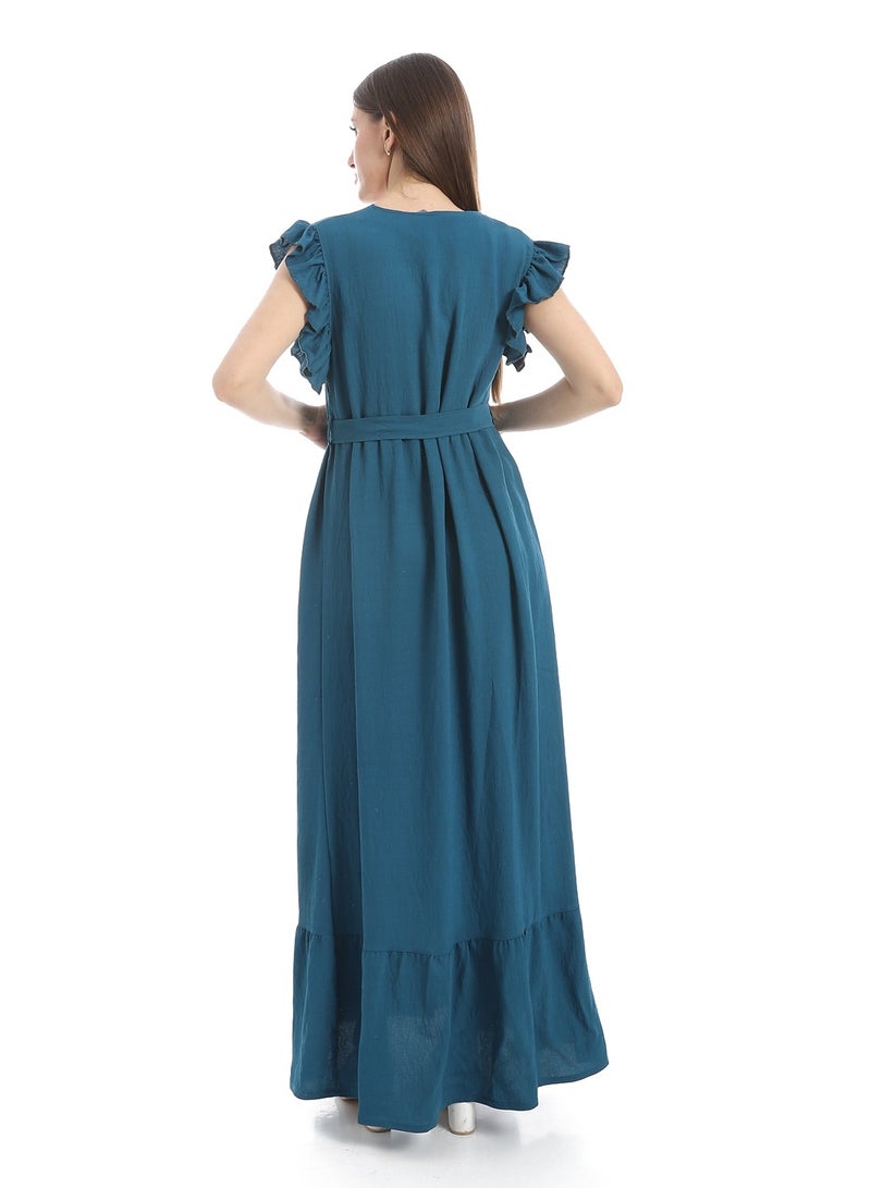 Caesar Women's sleeveless linen dress with a belt at the waist - Image 4