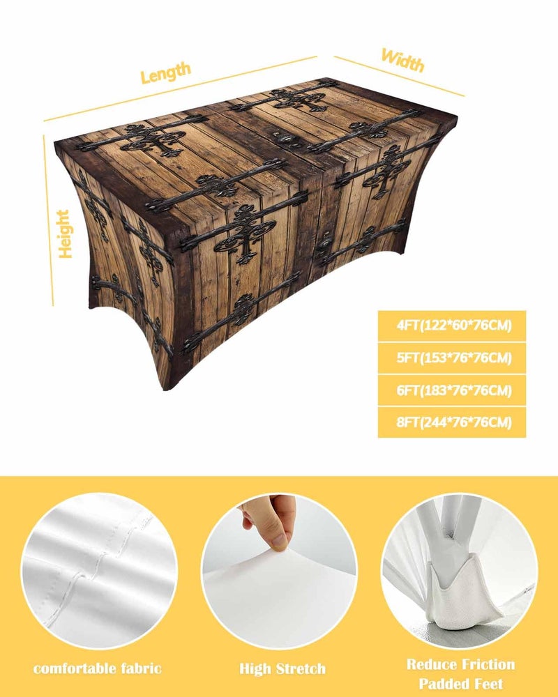 Chees D Zone Farm Retro Wood Door Spandex Table Cover, Fitted for 4ft Rectangle, Washable Elastic Stretch Patio Tablecloth, Vintage Barn Brown Board Table Cloth for Cocktail Wedding Party Banquet - Image 5