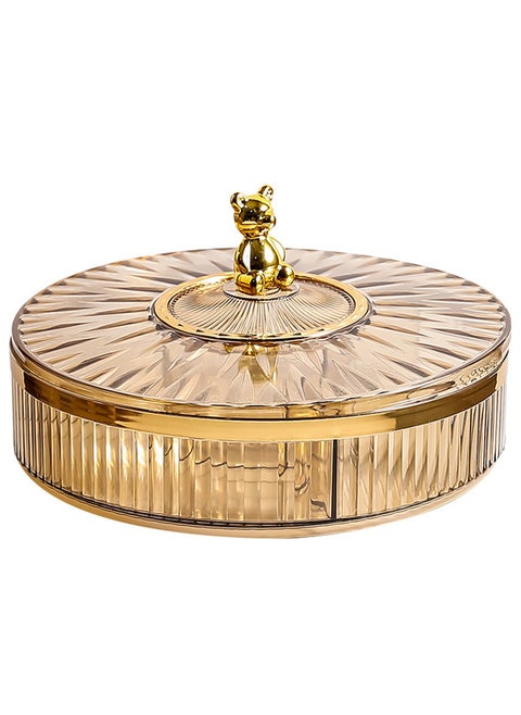 Qiccijoo Nut and Candy Serving Tray,Appetizer Tray with Lid, Round Plastic Platters Food Storage Container,26cm/10in Veggie Tray with Lid, Candy Plates for Nuts,Dried，Fruit,Snacks,Veggies(Brown)