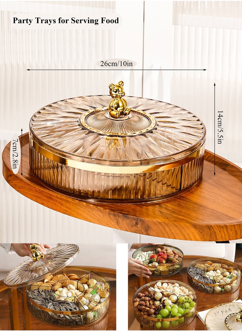 Qiccijoo - Qiccijoo Nut and Candy Serving Tray,Appetizer Tray with Lid, Round Plastic Platters Food Storage Container,26cm/10in Veggie Tray with Lid, Candy Plates for Nuts,Dried，Fruit,Snacks,Veggies(Brown) - Image 1