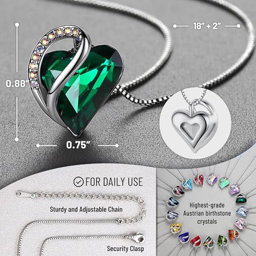 Leafael Necklaces for Women, Infinity Love Birthstone Heart Pendant with Emerald Green Crystal for May, Birthday Jewelry Gifts for Her, Mom, and Wife, Silver Plated, 18 plus 2 inch Adjustable Chain - Image 3