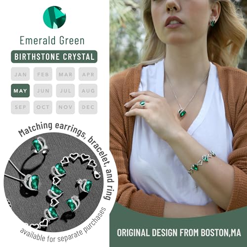 Leafael Necklaces for Women, Infinity Love Birthstone Heart Pendant with Emerald Green Crystal for May, Birthday Jewelry Gifts for Her, Mom, and Wife, Silver Plated, 18 plus 2 inch Adjustable Chain - Image 4