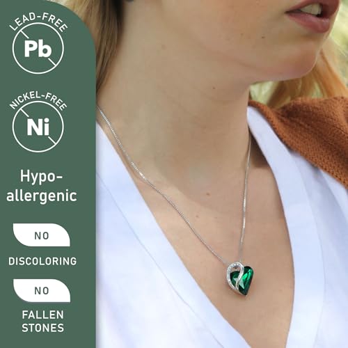 Leafael Necklaces for Women, Infinity Love Birthstone Heart Pendant with Emerald Green Crystal for May, Birthday Jewelry Gifts for Her, Mom, and Wife, Silver Plated, 18 plus 2 inch Adjustable Chain - Image 2