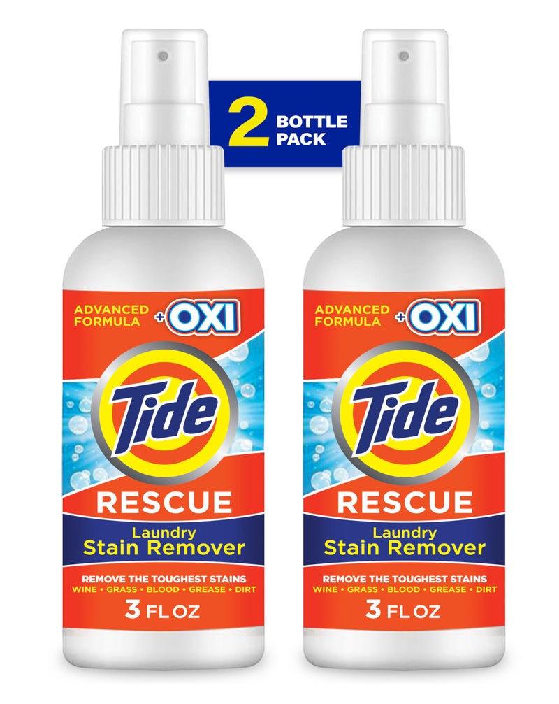 Tide بخاخ مزيل بقع الغسيل من تايد مع أوكسي، مزيل بقع للسفر للملابس، السجاد، الأثاث، فرش الحيوانات الأليفة، بخاخ معالجة البقع للبقع الصعبة من النبيذ، القهوة، الدهون، 3 أوقيات (عبوة من 2) - Image 1